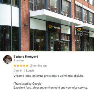 Google recenzie Papaya Twin City Bratislava Vietnamsk retaurcia Vietnamese and Thai Street Food  tel. 0947 911 888